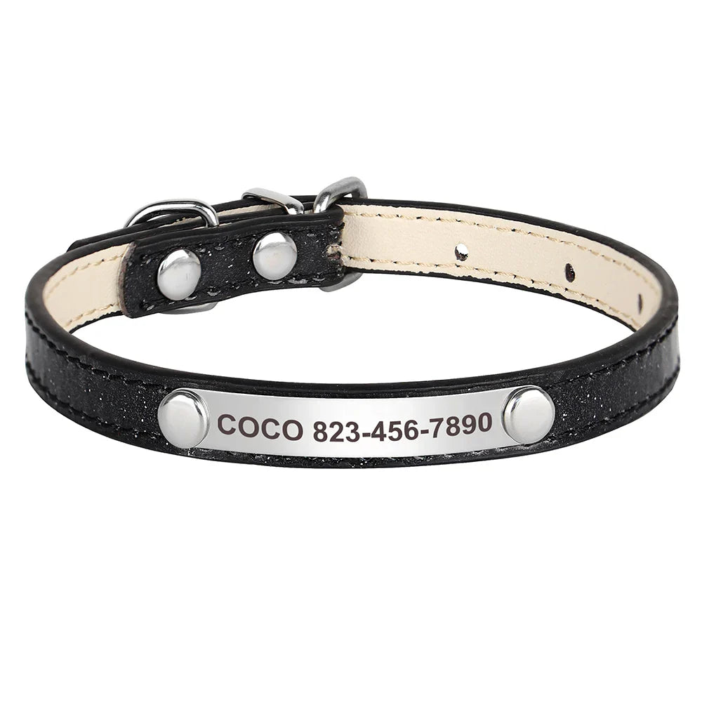 Collar Personalizado para Gatos em Couro com ID Gratuito - Acessório Brilhante para Pets