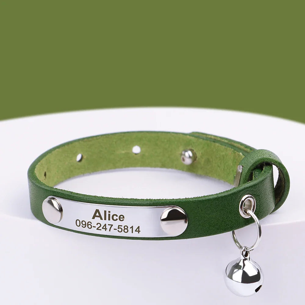 Collar Personalizado para Gatos | Coleira Ajustável de Couro com Nome | Acessórios Anti-perda