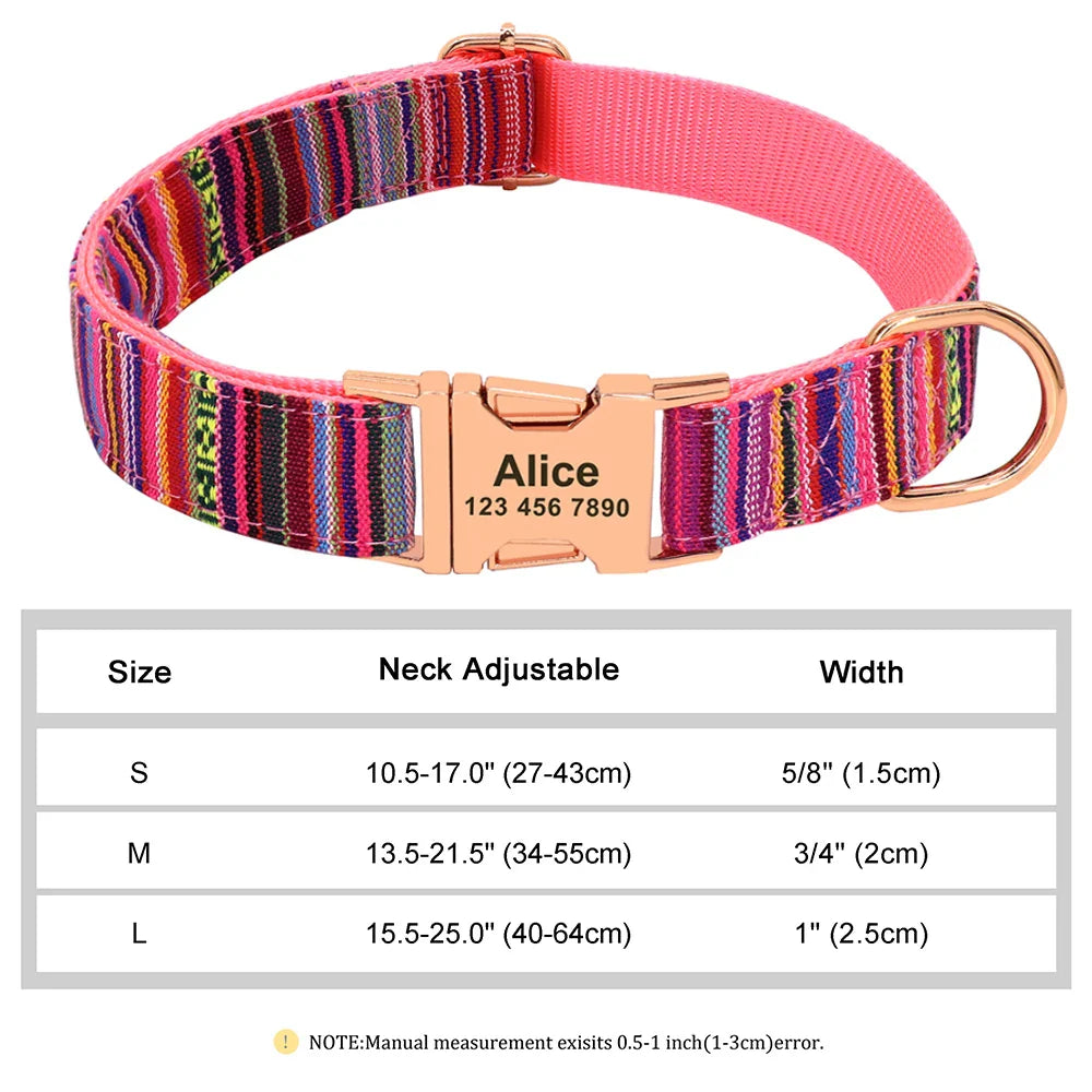 Collar Personalizado para Cães - Impressão Bonita, Nylon Durável, Nome Gravado