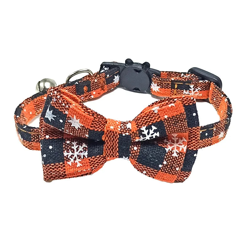 Collar de Natal para Gatos com Laço, Sino e Estampa Xadrez - Ajustável e Confortável