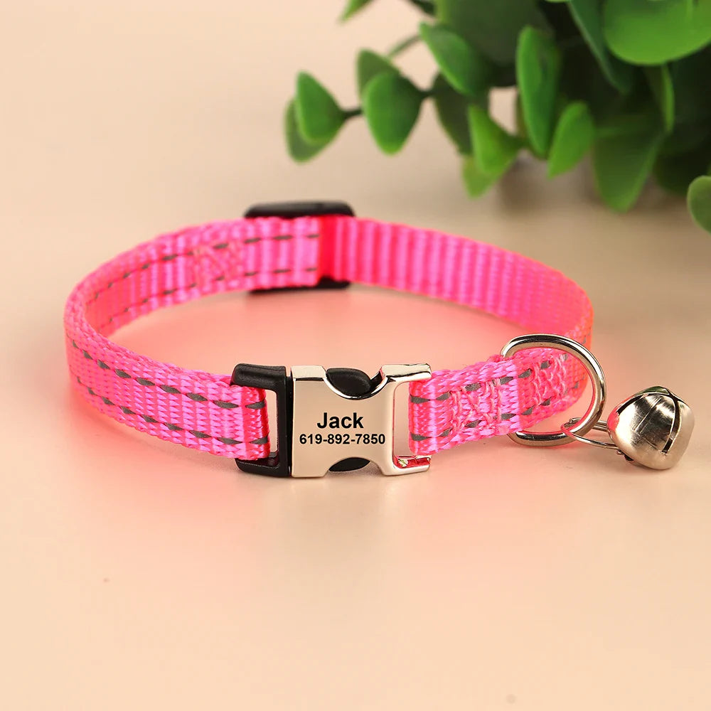 Collar Personalizado para Gatos - Refletivo com Sino e Design Gravado