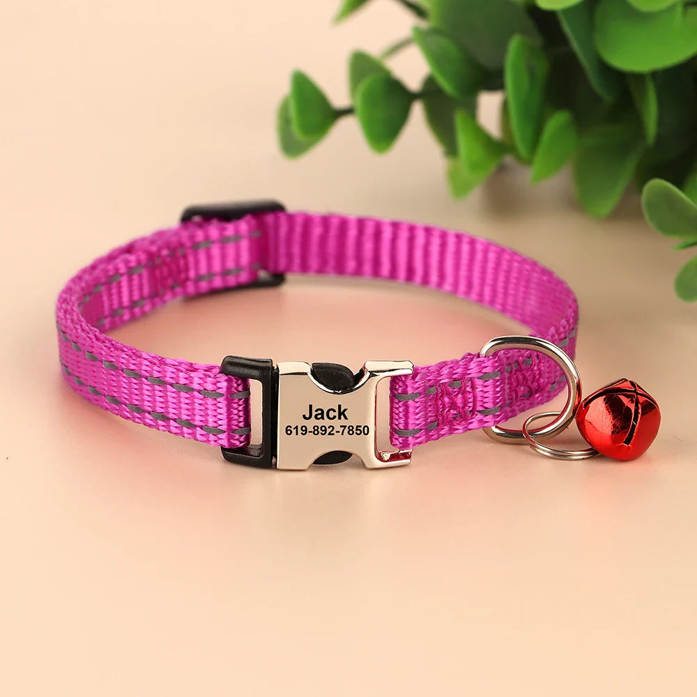 Collar Personalizado para Gatos - Refletivo com Sino e Design Gravado