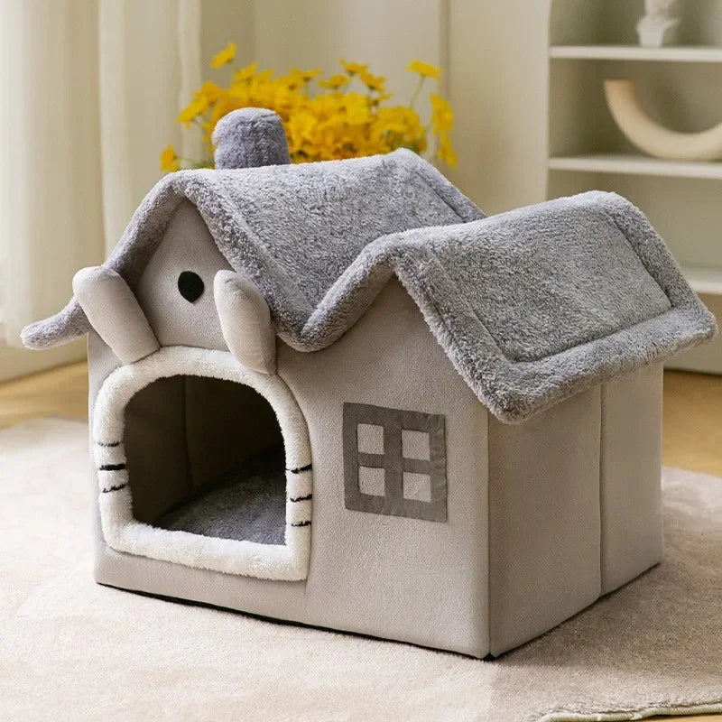 Casa Dobrável Aquecida para Gatos e Cães Pequenos - Cama Confortável para Inverno