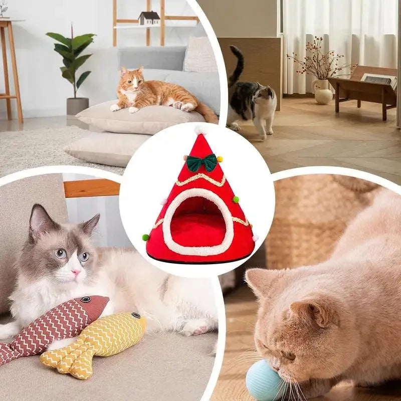 Casa de Tecido para Gatos em Forma de Árvore de Natal - Aconchego e Diversão