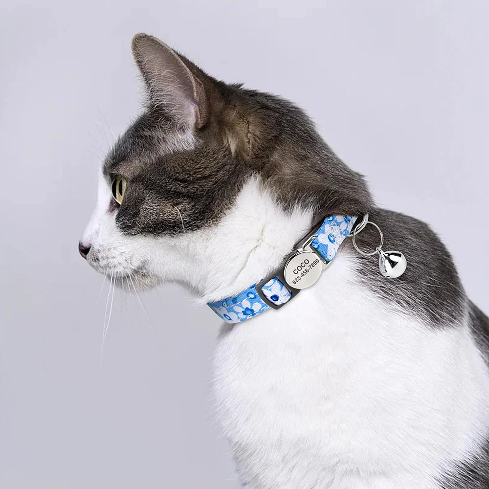 Collar Personalizado para Gatos e Cachorros com Identificação Antiperda e Sino