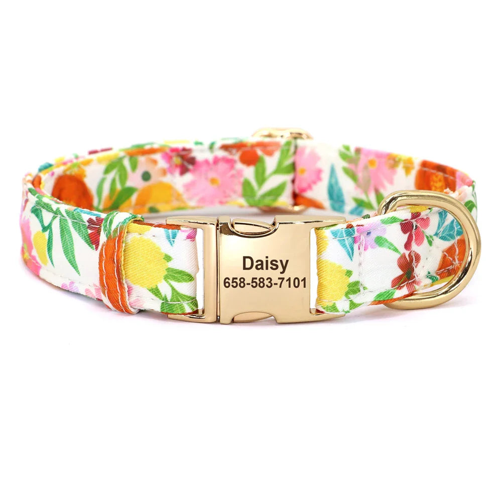 Collar de Nylon Personalizado com Estampa de Flor e Abelha - ID para Pets Inclusa