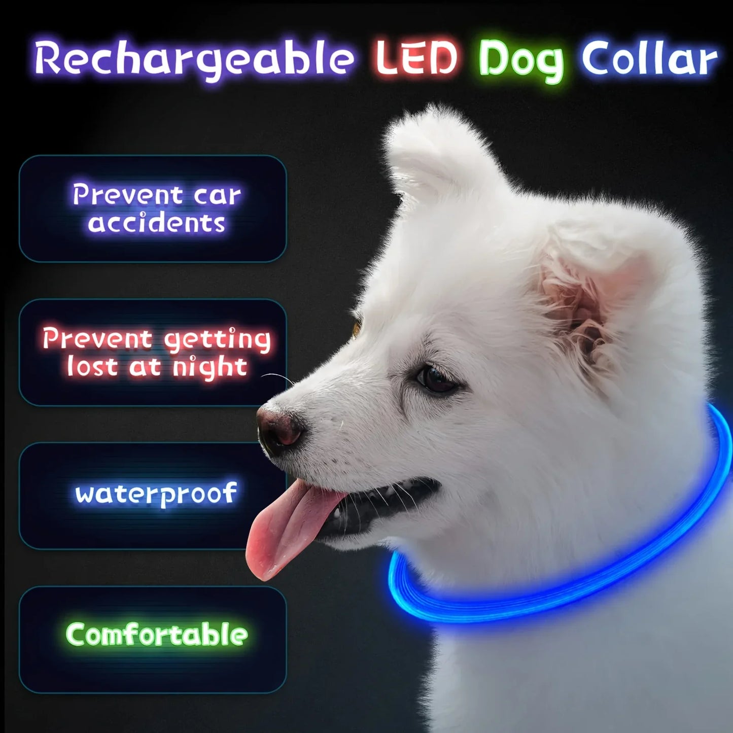 Collar LED Luminoso para Cães - Recarregável e Anti-perda