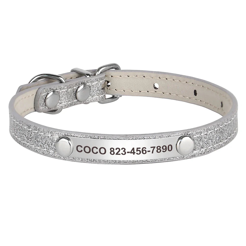 Collar Personalizado para Gatos em Couro com ID Gratuito - Acessório Brilhante para Pets