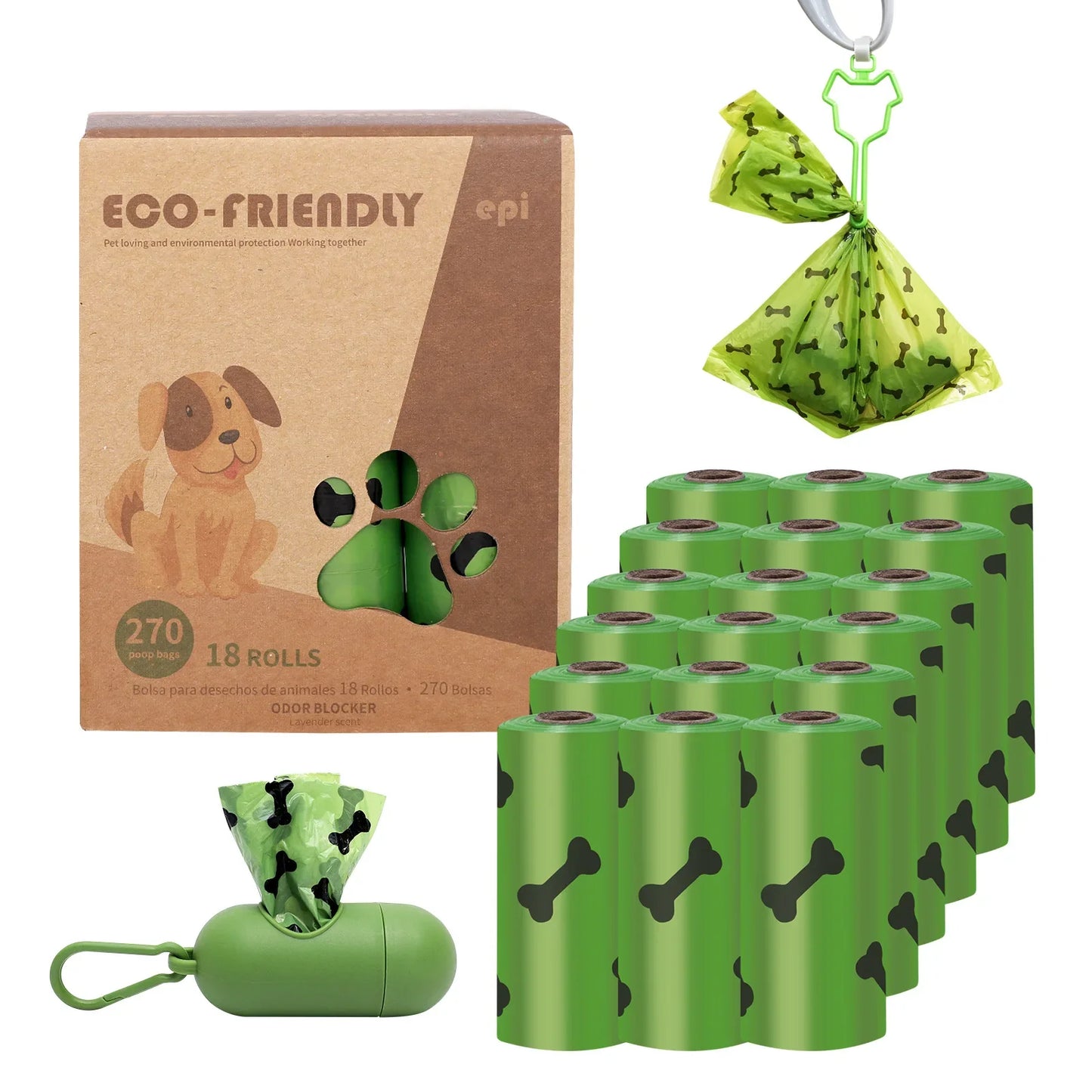 Sacos Biodegradáveis para Fezes de Cachorro com Dispenser - Suprimentos Ecológicos para Limpeza de Pets