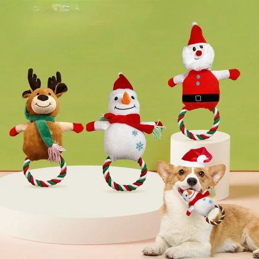 Brinquedos Interativos de Natal para Cães - Pelúcia de Papai Noel, Rena e Boneco de Neve