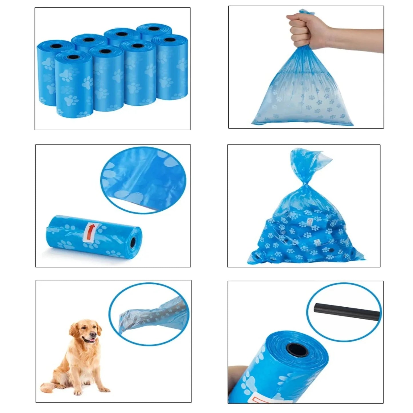 Conjunto de Sacos para Cocô de Cão com Dispensador e Clip para Guia