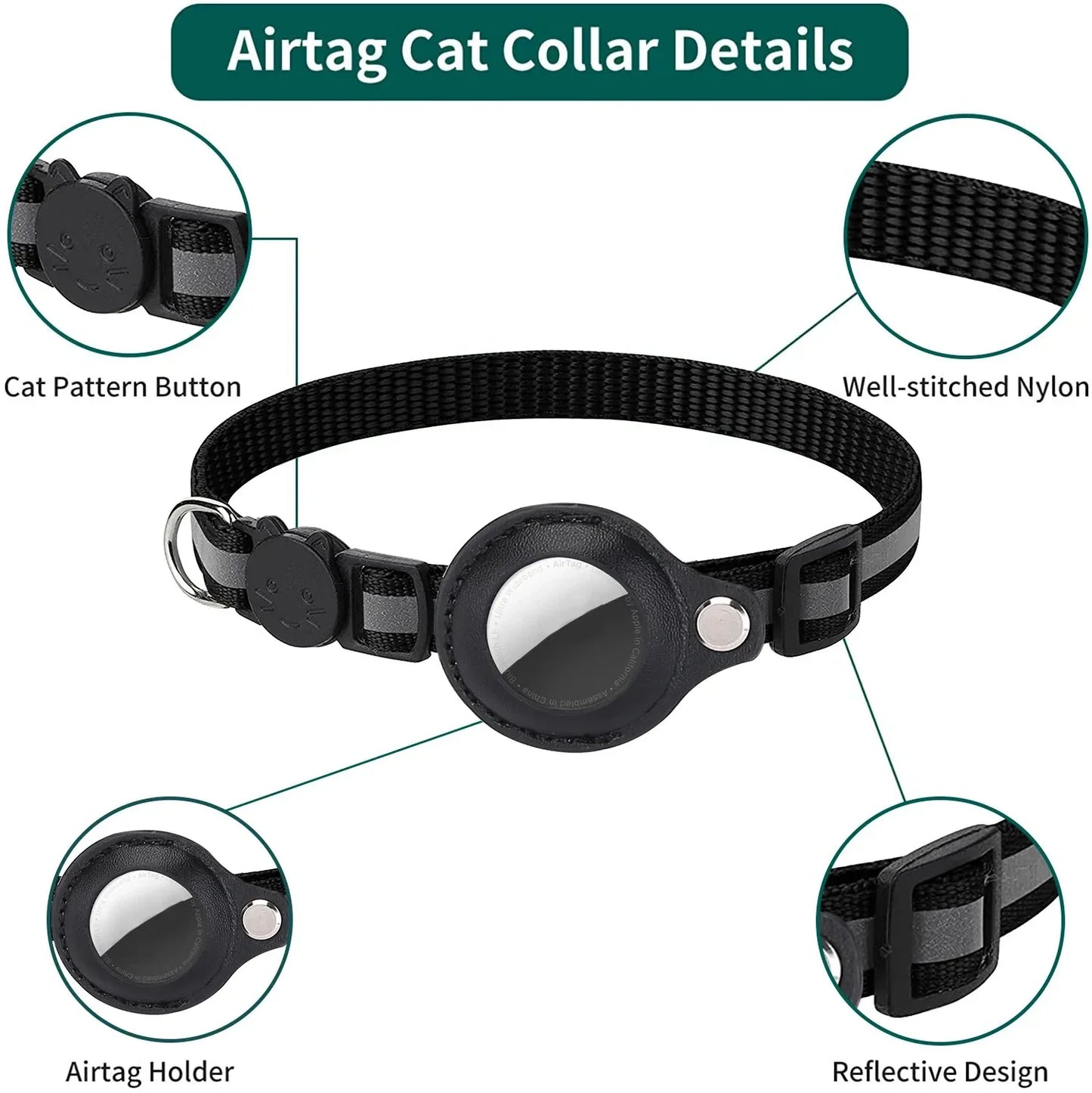 Colar para Gato com Holder AirTag - Refletivo, Ajustável e à Prova d'Água com Sino