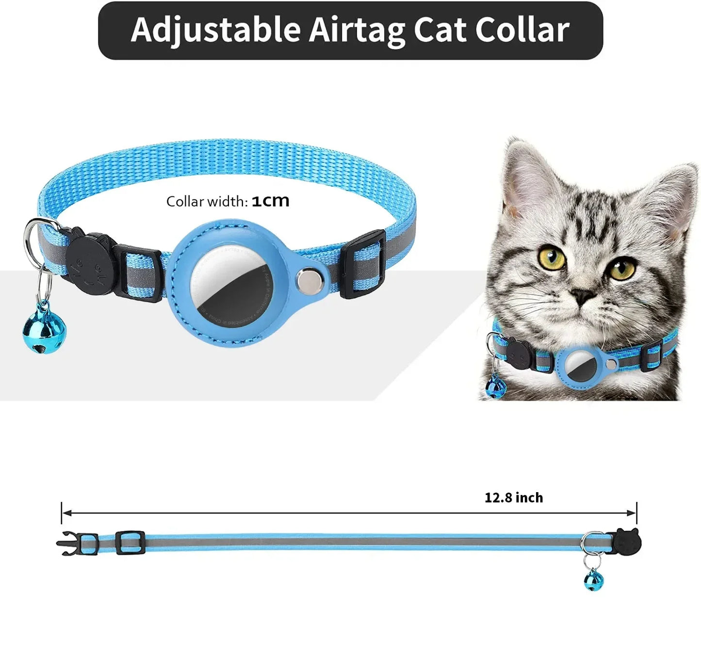 Colar para Gato com Holder AirTag - Refletivo, Ajustável e à Prova d'Água com Sino