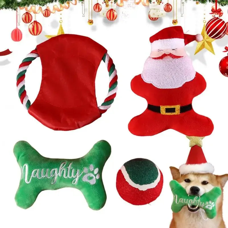 Conjunto de Brinquedos de Bico Macios para Cães - Chew Toy de Natal