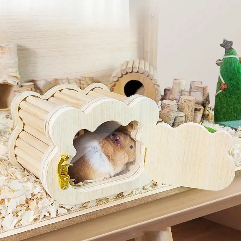 Casa de Madeira para Hamsters - Refúgio Confortável em Formato de Nuvem para Pequenos Animais