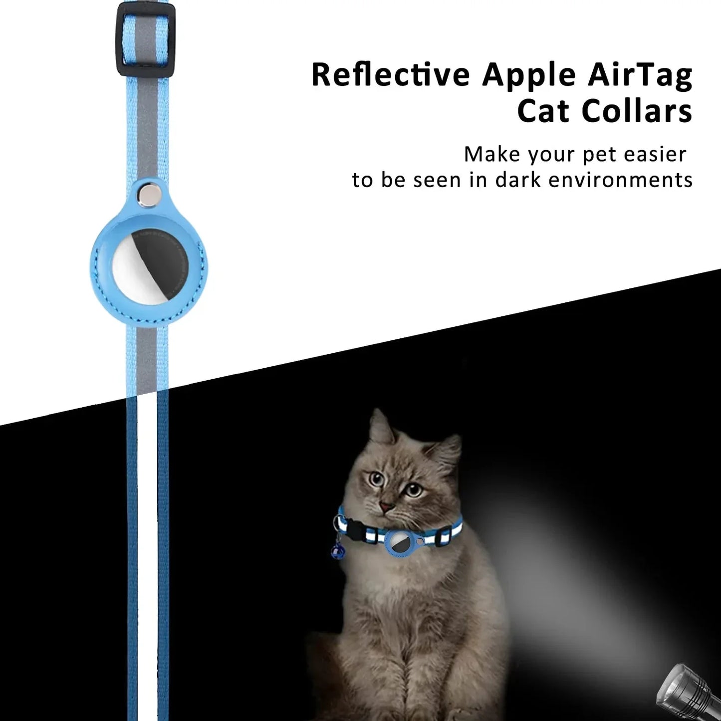 Colar para Gato com Holder AirTag - Refletivo, Ajustável e à Prova d'Água com Sino