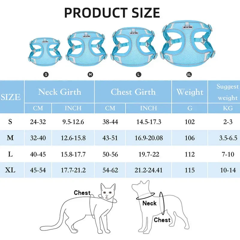 Conjunto de Peitoral e Guia Refletiva para Cães e Gatos Pequenos e Médios - Ideal para Passeios ao Ar Livre