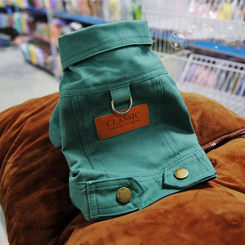 Conjunto de Roupa Jeans para Cães: Casaco com Argola para Guia - Ideal para Cães Pequenos e Médios