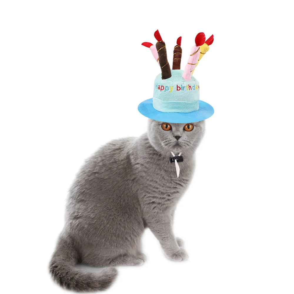 Chapéu de Aniversário para Animais com Design de Bolo e Velas