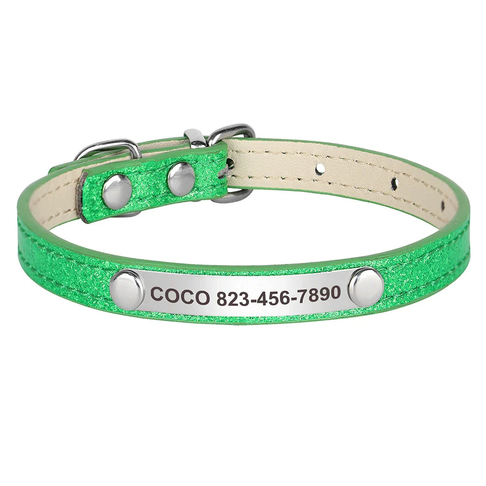 Collar Personalizado para Gatos em Couro com ID Gratuito - Acessório Brilhante para Pets