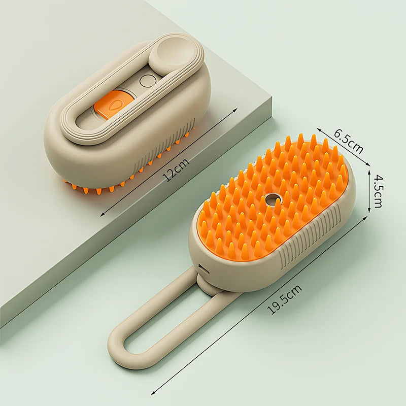 Escova a Vapor 3 em 1 para Limpeza e Beleza de Pets - Massageador e Removedor de Pelos