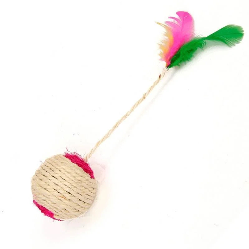 Brinquedo Interativo para Gatos - Bola de Sisal com Plumas para Treinamento