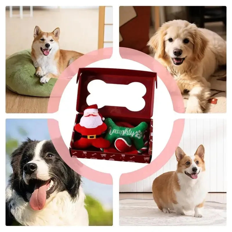 Conjunto de Brinquedos de Bico Macios para Cães - Chew Toy de Natal