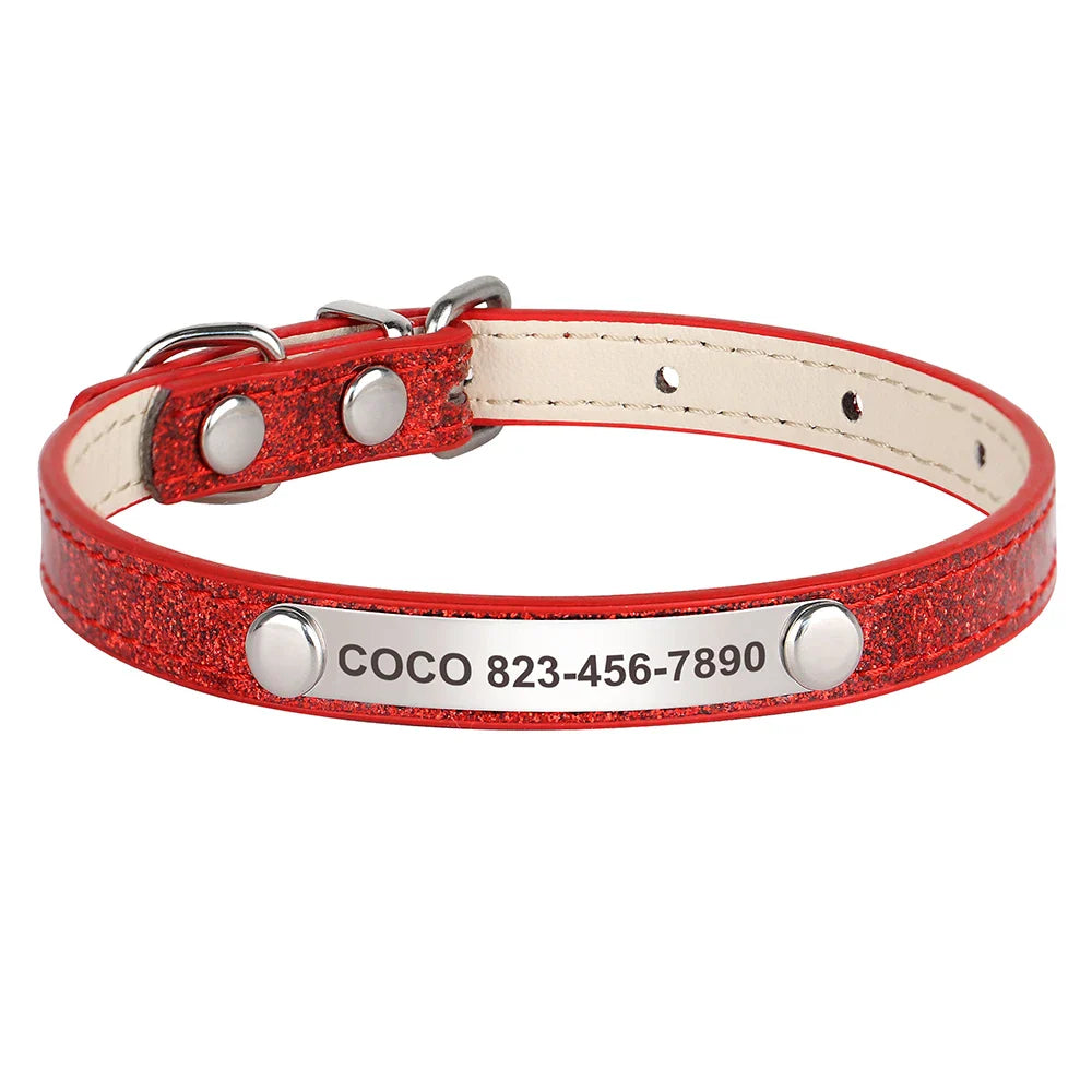 Collar Personalizado para Gatos em Couro com ID Gratuito - Acessório Brilhante para Pets