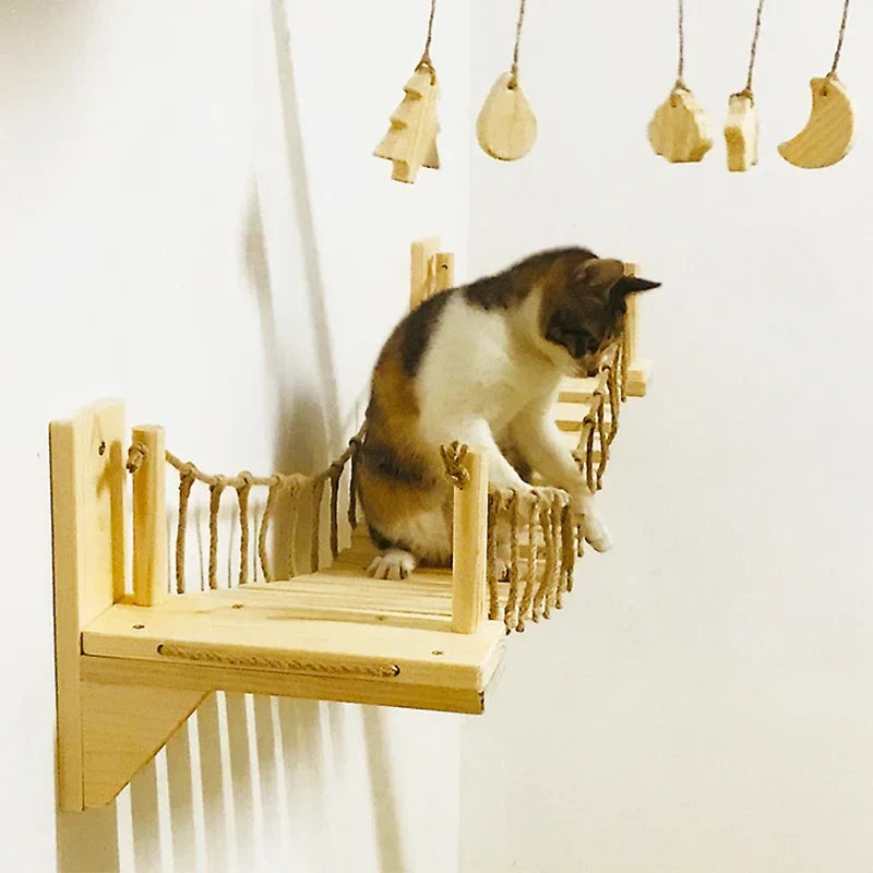 Ponte para Gato Suspensa com Arranhador e Cama Confortável - Mobiliário para Escalada