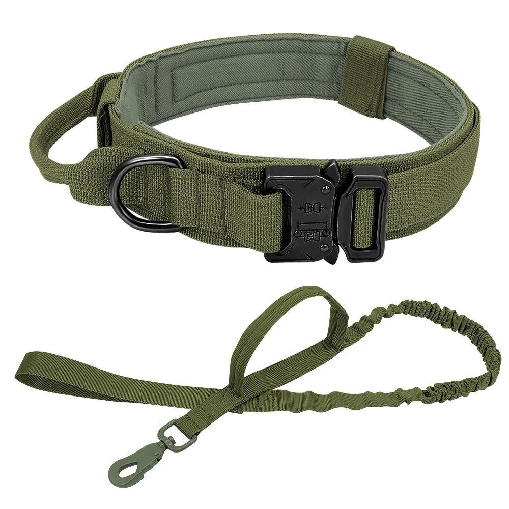 Conjunto de Coleira e Guia Bungee para Cães - Collar Tático de Nylon para Treinamento e Passeio