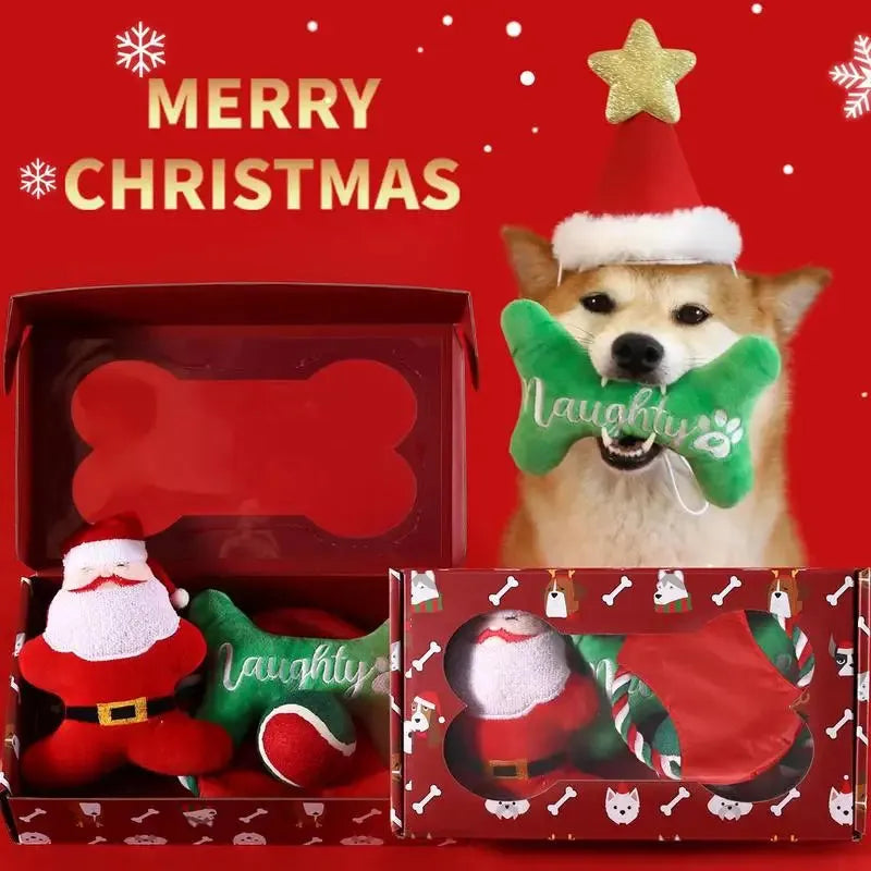 Conjunto de Brinquedos de Bico Macios para Cães - Chew Toy de Natal