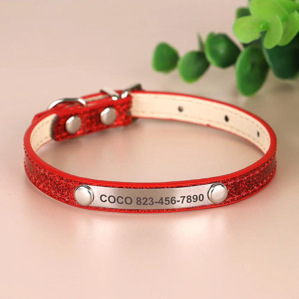 Collar Personalizado para Gatos em Couro com ID Gratuito - Acessório Brilhante para Pets