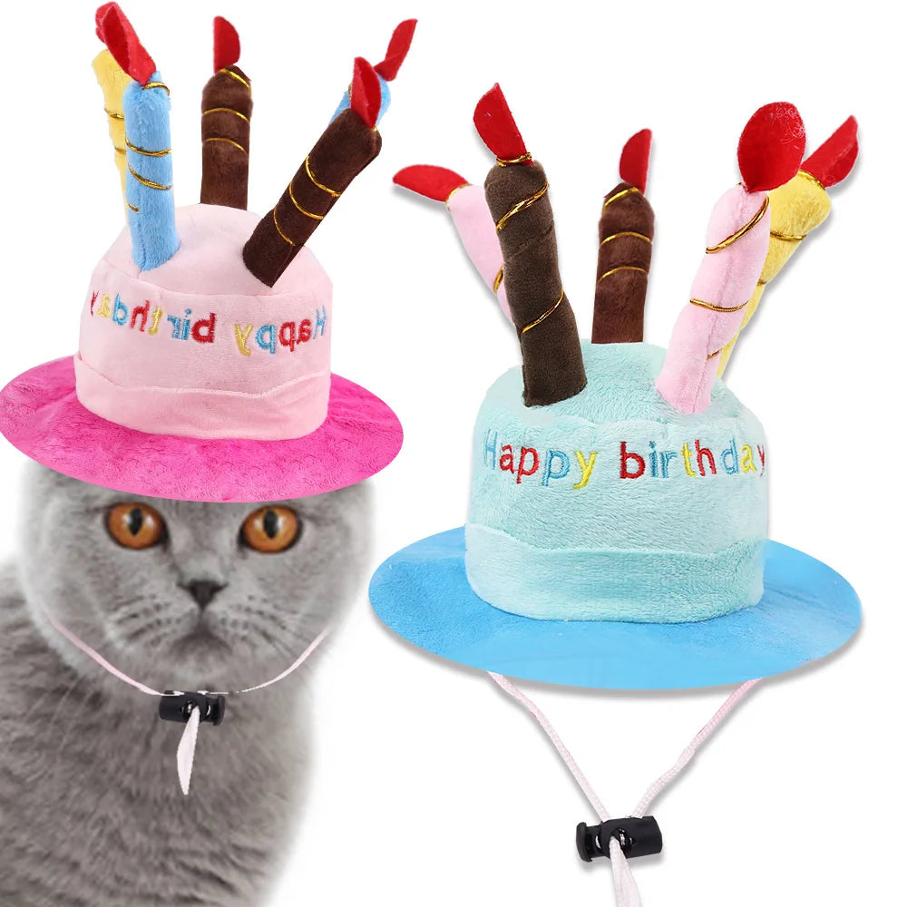 Chapéu de Aniversário para Animais com Design de Bolo e Velas