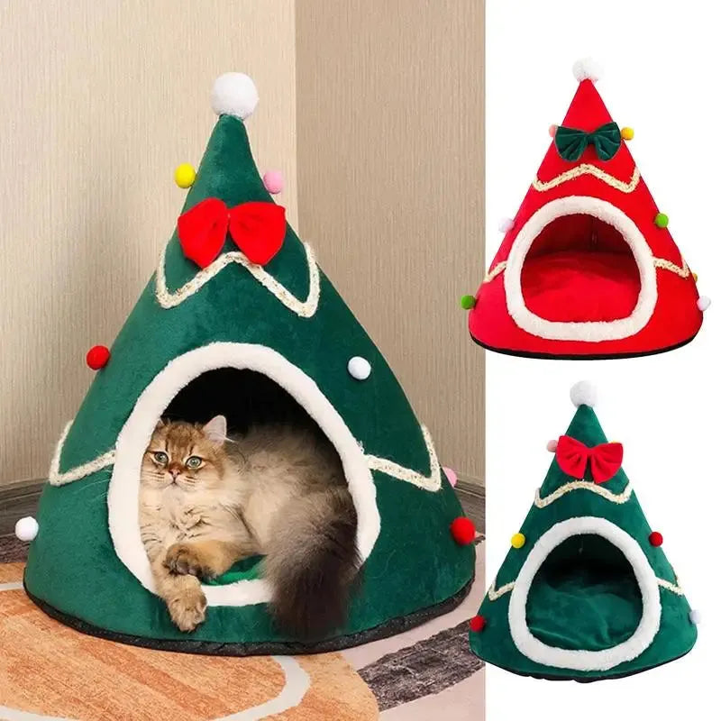 Casa de Tecido para Gatos em Forma de Árvore de Natal - Aconchego e Diversão