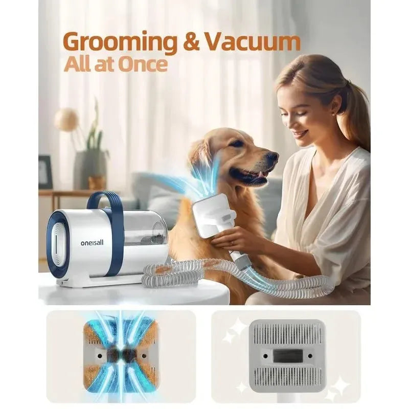 Aspirador e Kit de Grooming para Cães com Cortador de Pelos e Lixador de Unhas