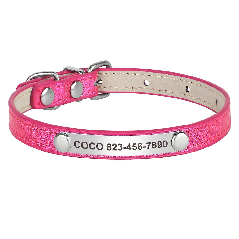 Collar Personalizado para Gatos em Couro com ID Gratuito - Acessório Brilhante para Pets