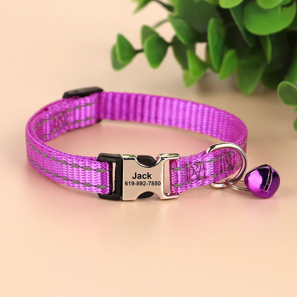 Collar Personalizado para Gatos - Refletivo com Sino e Design Gravado