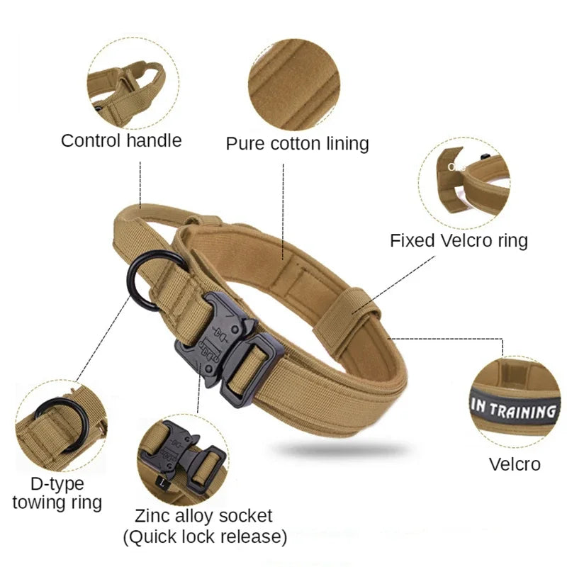 Conjunto de Coleira e Guia Tática Ajustável para Cães - Acessórios de Treinamento Resistente