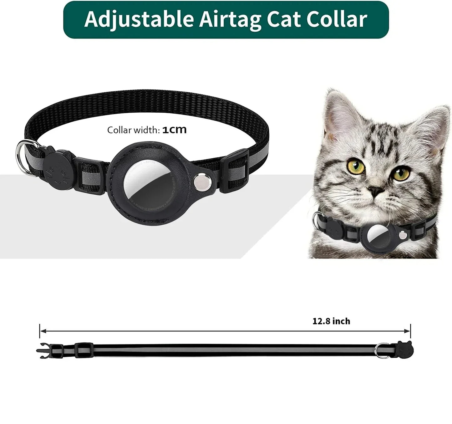 Colar para Gato com Holder AirTag - Refletivo, Ajustável e à Prova d'Água com Sino