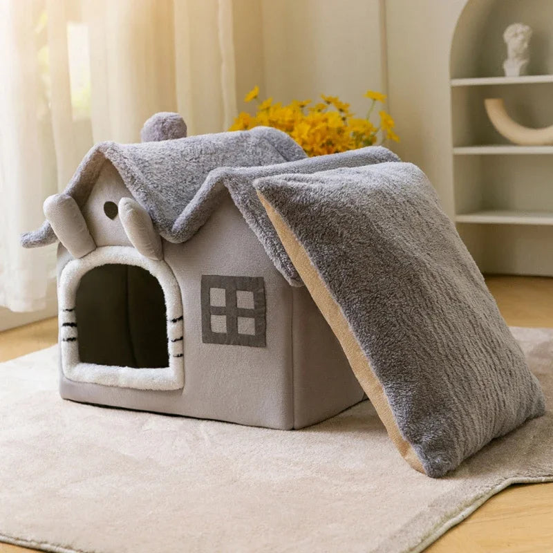 Casa Dobrável Aquecida para Gatos e Cães Pequenos - Cama Confortável para Inverno