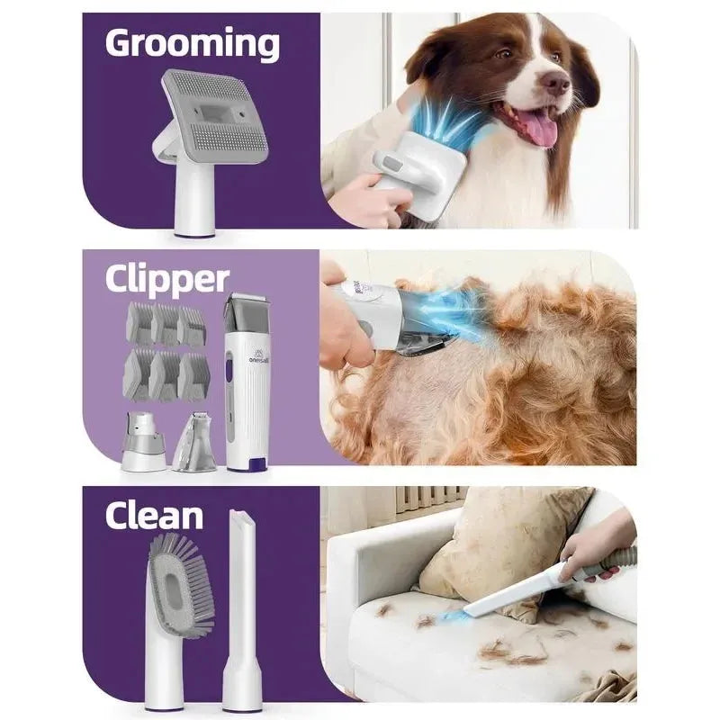 Aspirador e Kit de Grooming para Cães com Cortador de Pelos e Lixador de Unhas