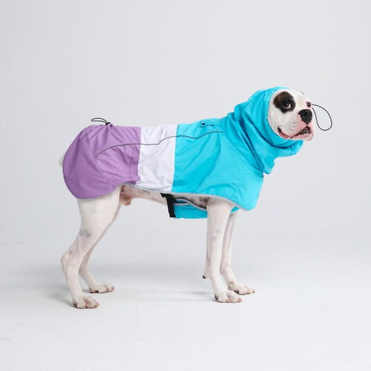 Capa de Chuva para Cachorro Breatheshield™ - Aqua Branco Roxo