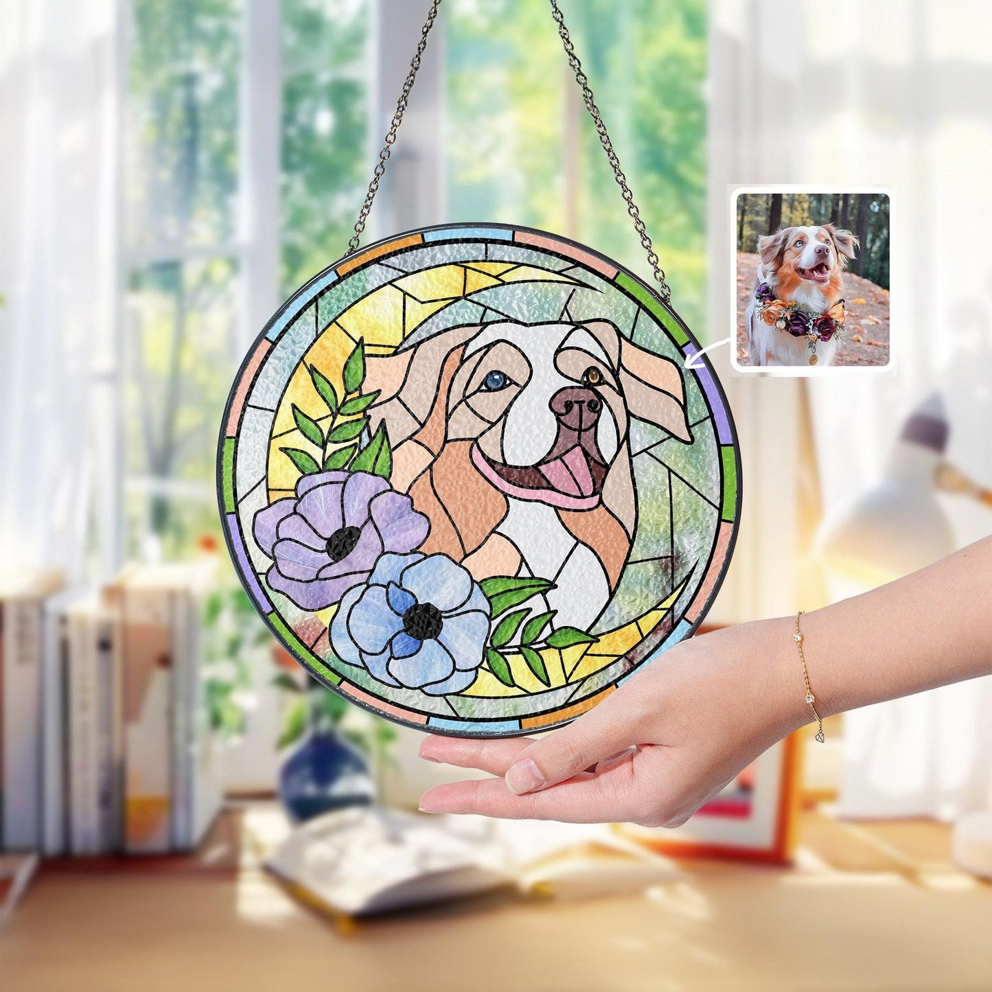 Suncatcher Personalizado com Retrato de Pet – Presente Memorável para Amantes de Animais | Alta Qualidade, Moderno, Durável, Confortável