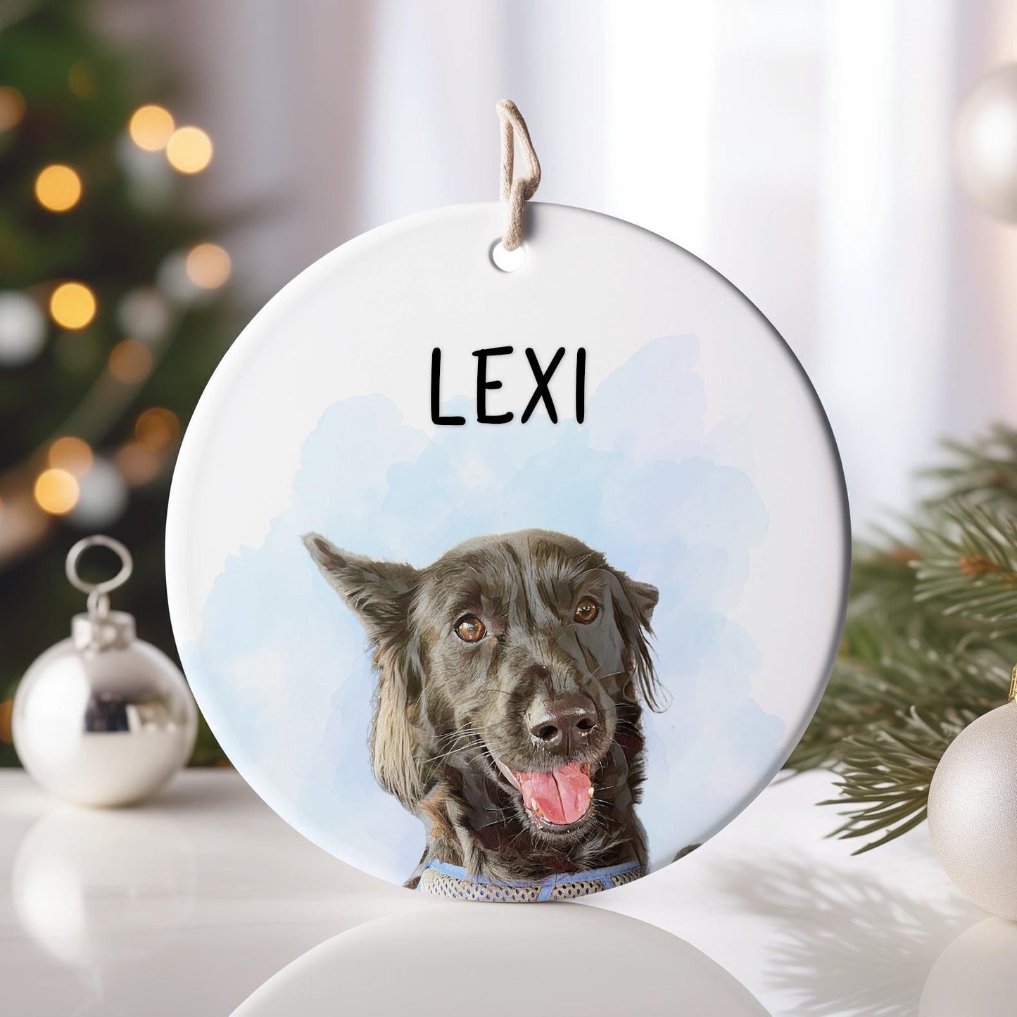 Enfeite Personalizado de Foto em Aquarela para Pets – Presente de Natal para Amantes de Cães | Alta Qualidade, Moderno, Durável, Confortável