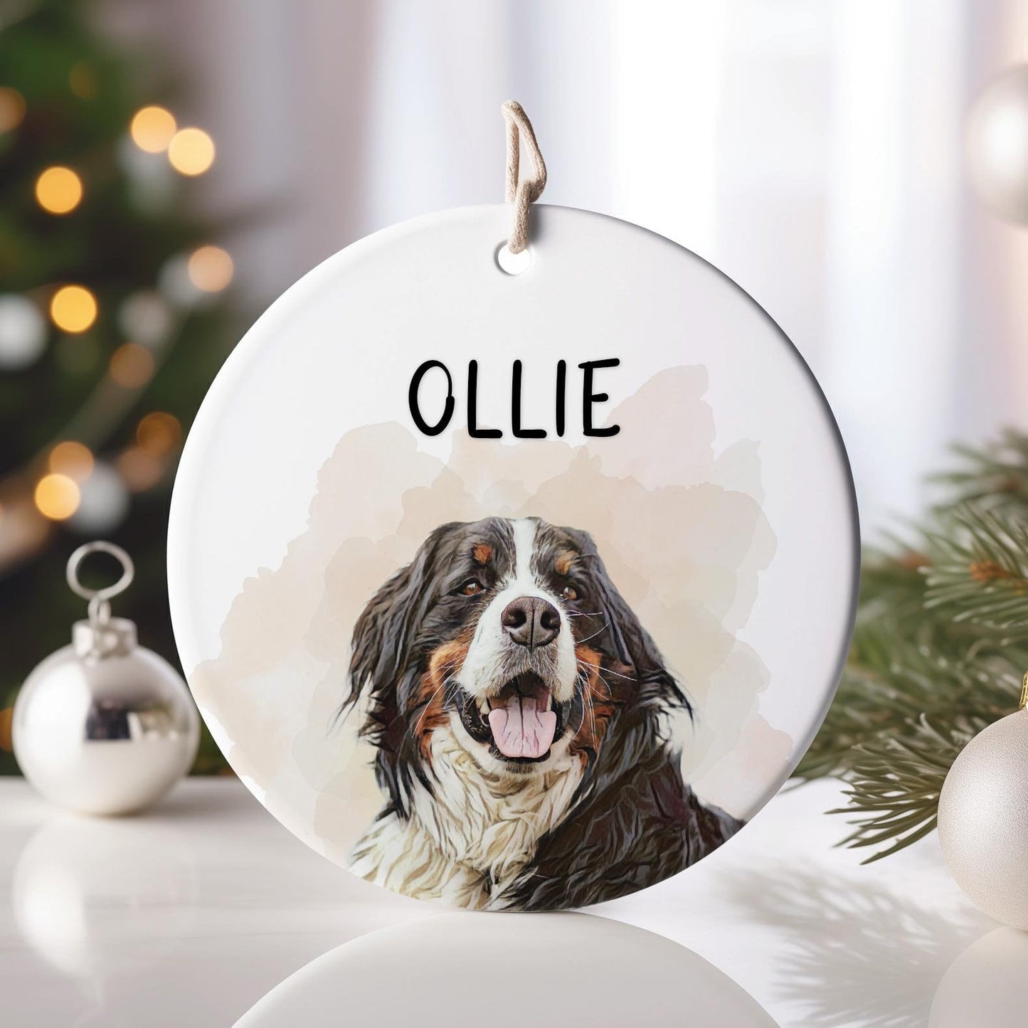 Enfeite Personalizado de Foto em Aquarela para Pets – Presente de Natal para Amantes de Cães | Alta Qualidade, Moderno, Durável, Confortável