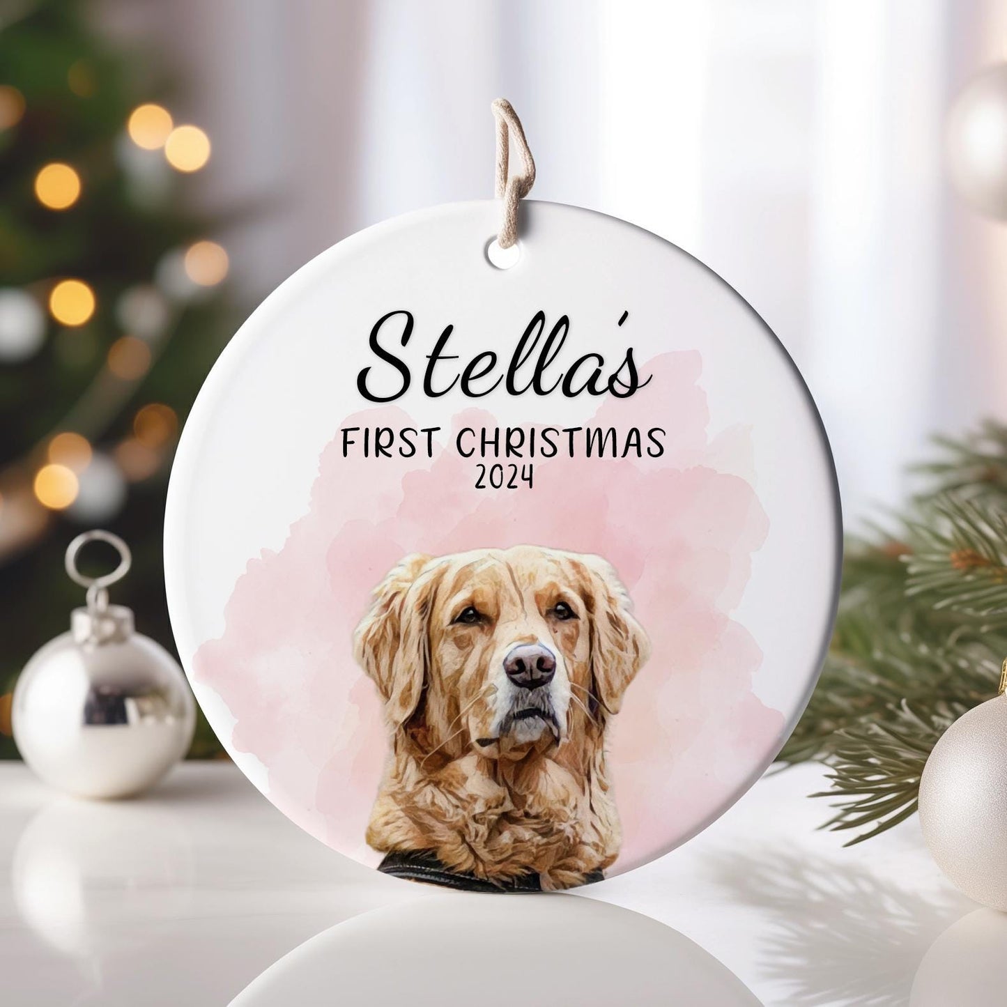 Enfeite Personalizado de Foto em Aquarela para Pets – Presente de Natal para Amantes de Cães | Alta Qualidade, Moderno, Durável, Confortável